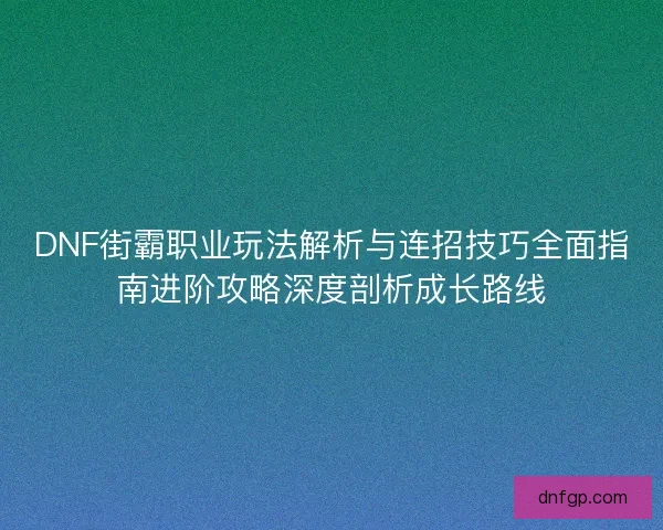 DNF街霸职业玩法解析与连招技巧全面指南进阶攻略深度剖析成长路线